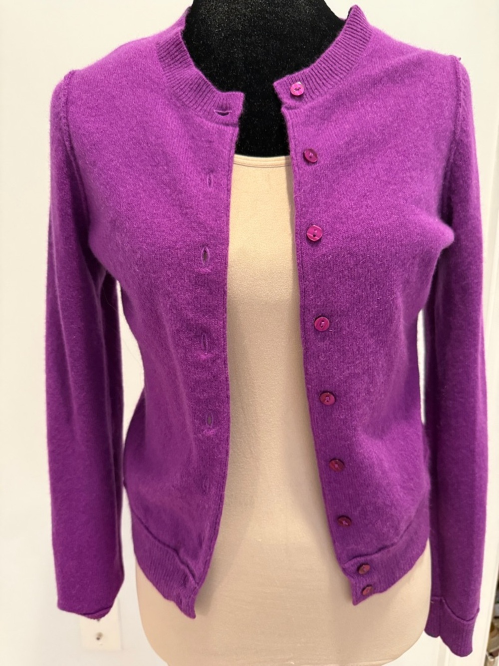 Only Mine Vibrant Purple 100% Cashmere Button-Front Cardigan